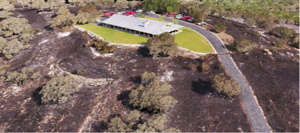 Aerial photo of barrier around building