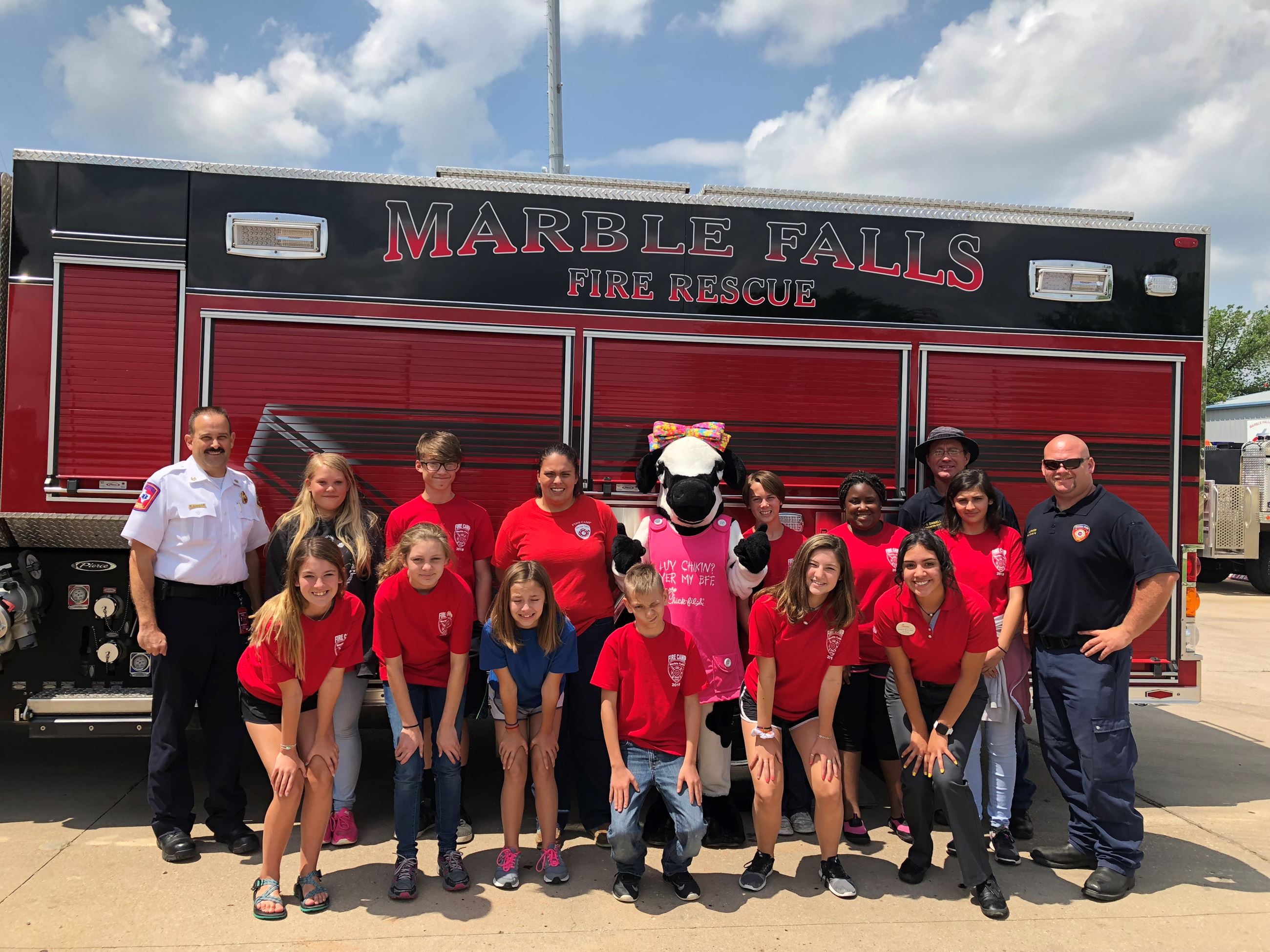 Students pose for a group photo at Fire Camp