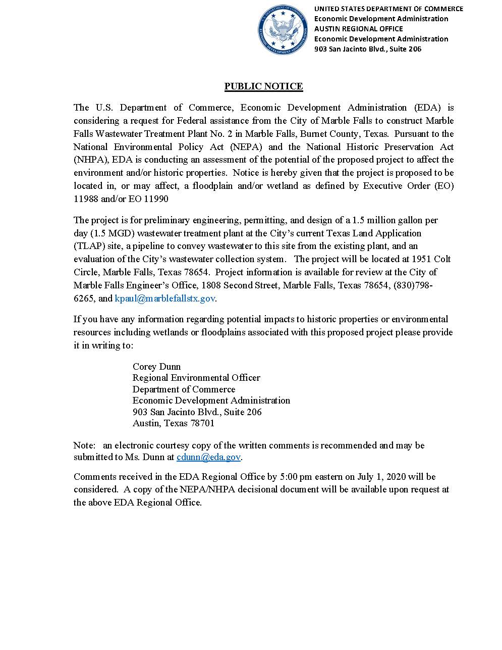 NEPA 30 Day NoticeMarble Falls