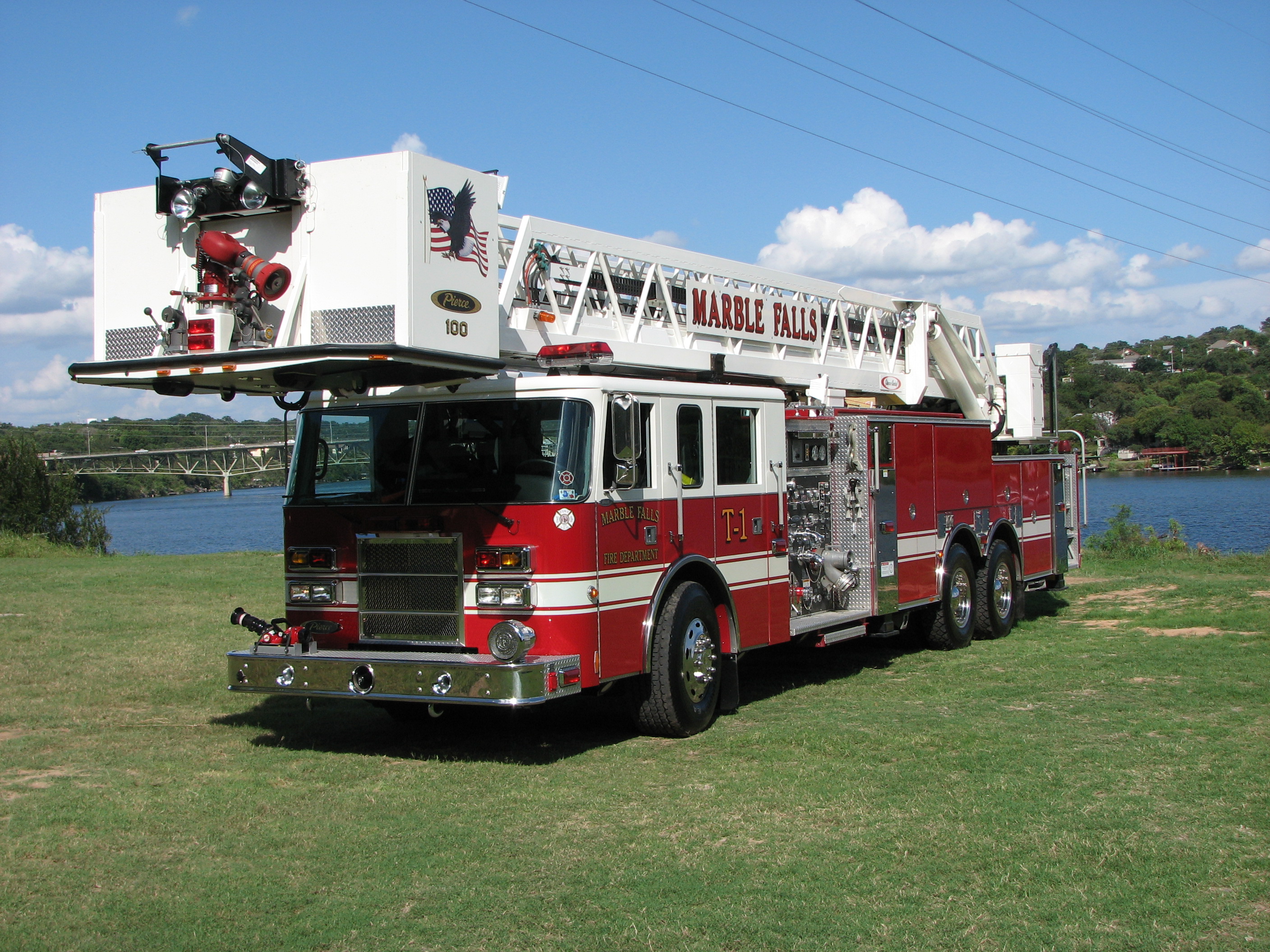 Truck One, a 300 gallon tank with a 100 foot aerial platform
